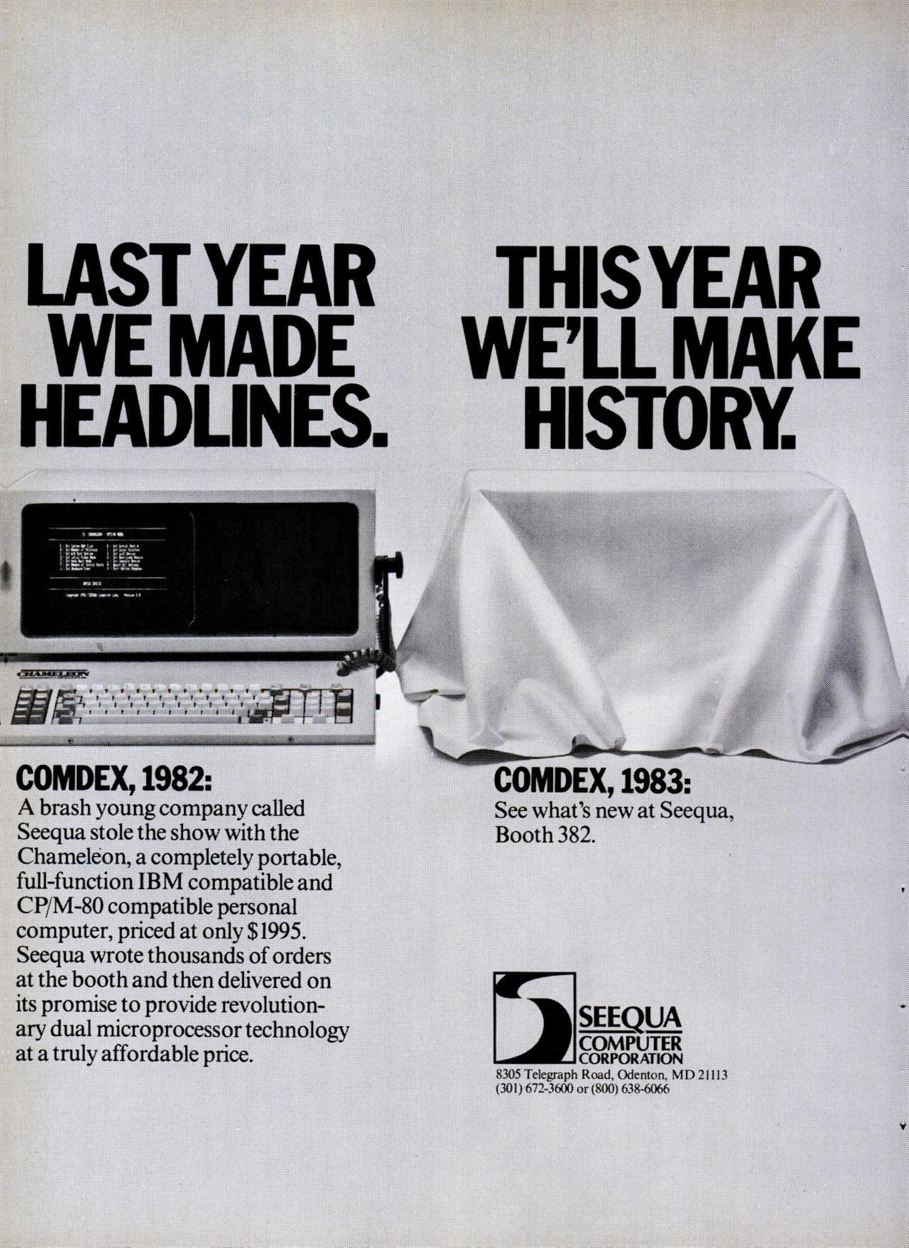 Advertisement teasing the Seequa Chameleon Plus